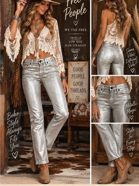 We The Free Metallic Silver Straight Leg Jeans